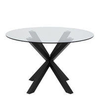 Thumbnail for Heaven Round Dining Table with Clear Glass Top and Black Legs