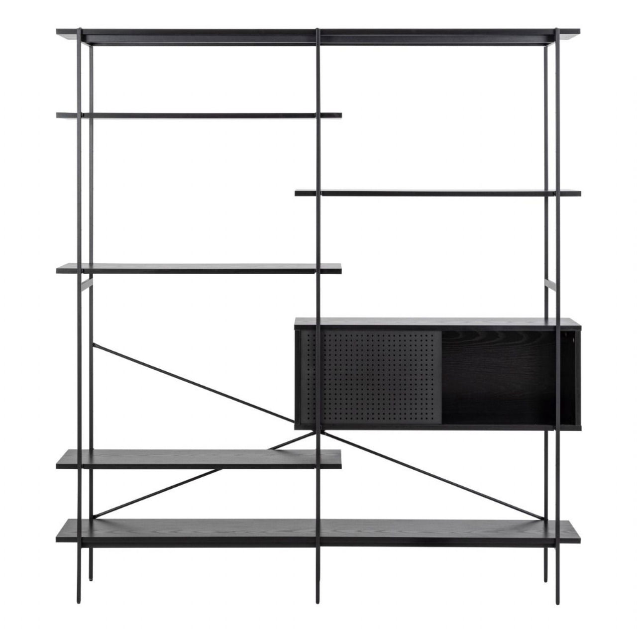 Angus Bookcase with 1 Sliding Door And 5 Shelves in Black