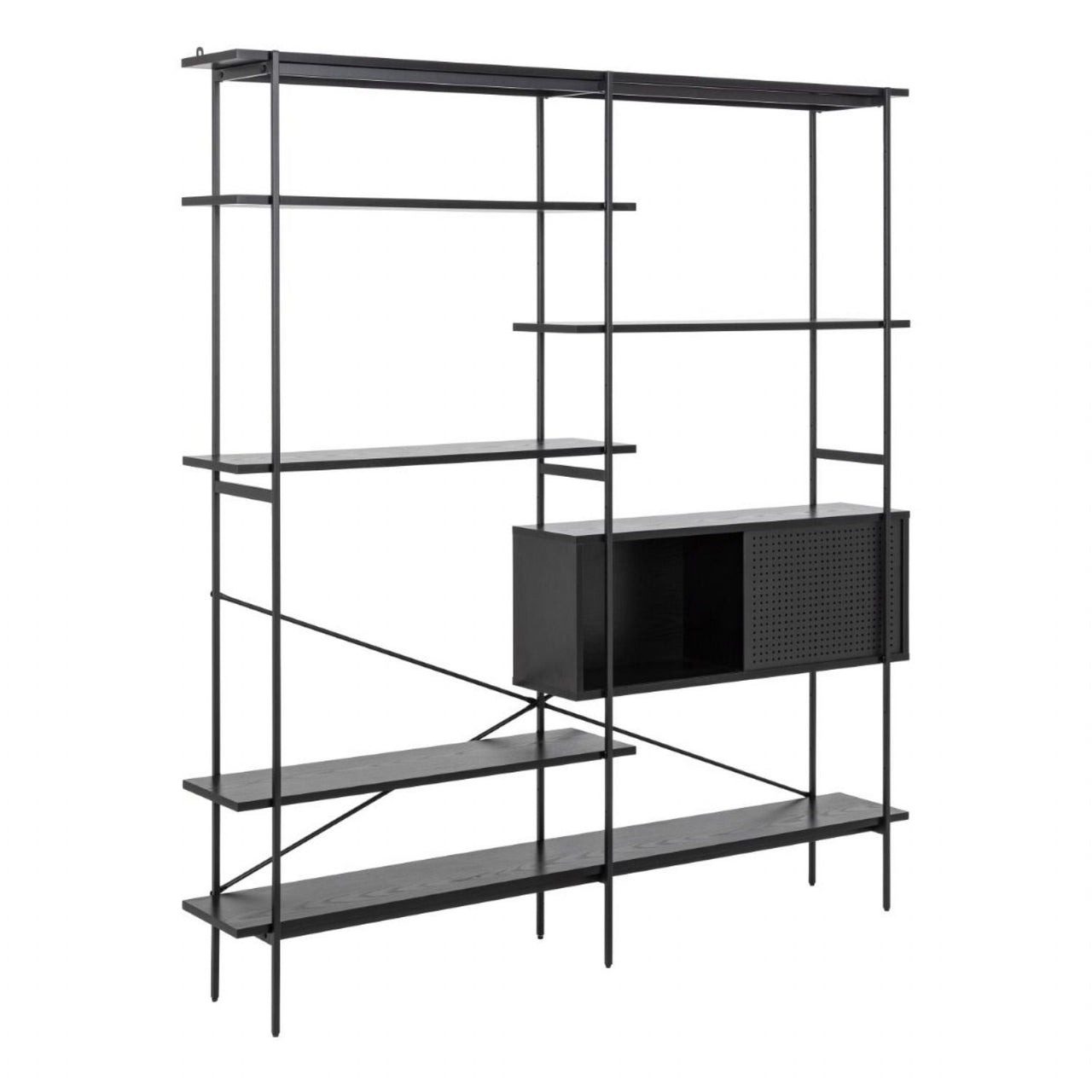 Angus Bookcase with 1 Sliding Door And 5 Shelves in Black