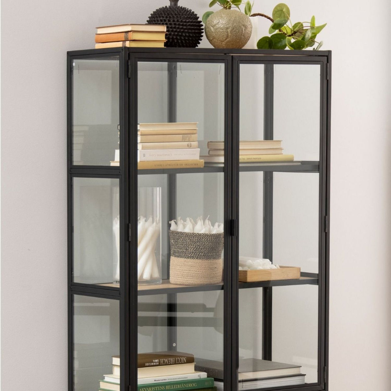 Seaford 2 Glass Door Display Cabinet in Black &amp; Oak