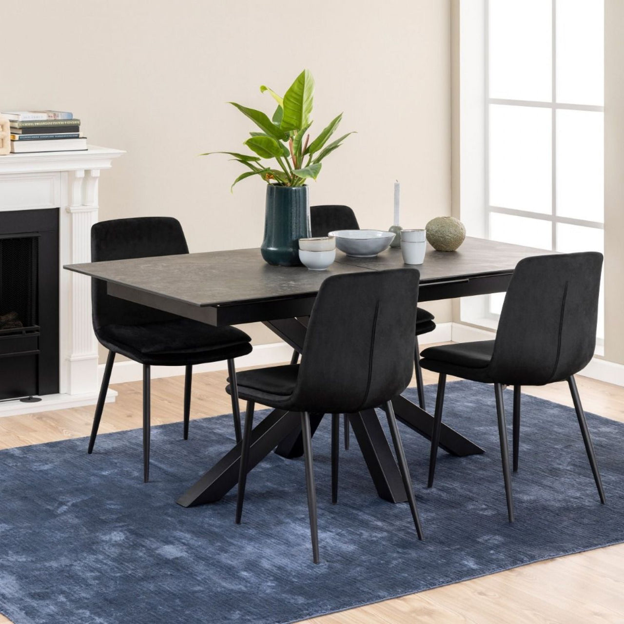 Heaven Extendable Dining Table with Ceramic Black Top 168cm