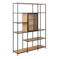 Thumbnail for Seaford Bookcase with 7 Shelves and Glass Front Display in Black and Oak