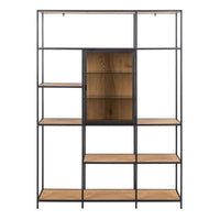 Thumbnail for Seaford Bookcase with 7 Shelves and Glass Front Display in Black and Oak