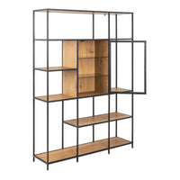 Thumbnail for Seaford Bookcase with 7 Shelves and Glass Front Display in Black and Oak