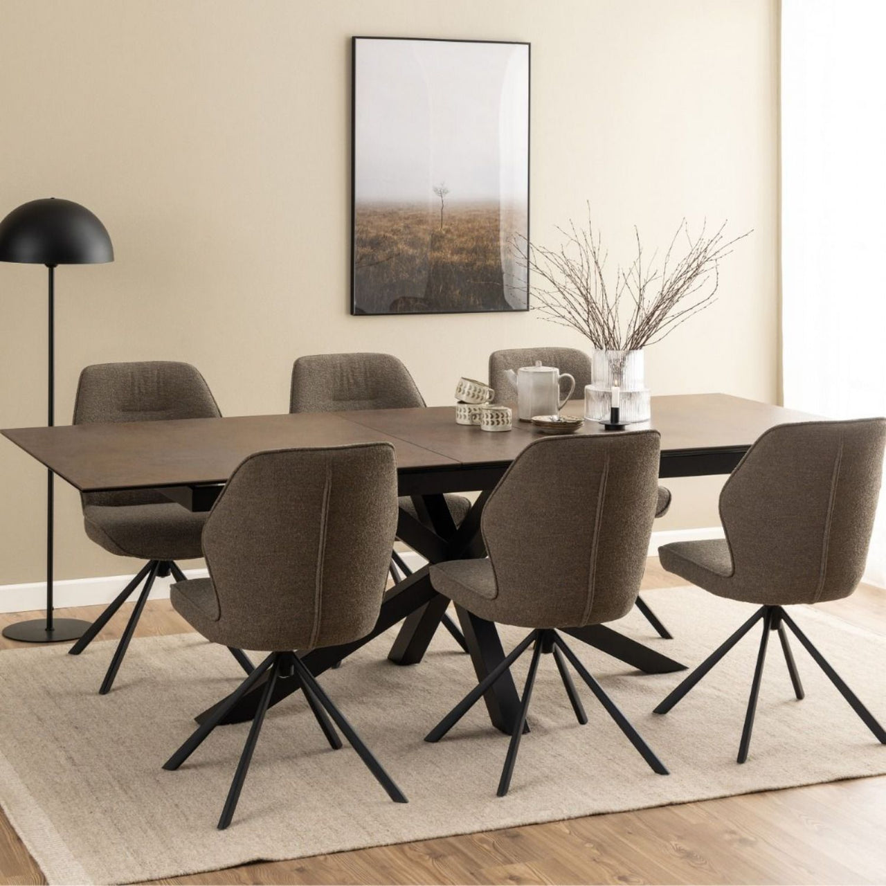 Heaven Extendable Dining Table with Ceramic Rusty Brown Top 200cm