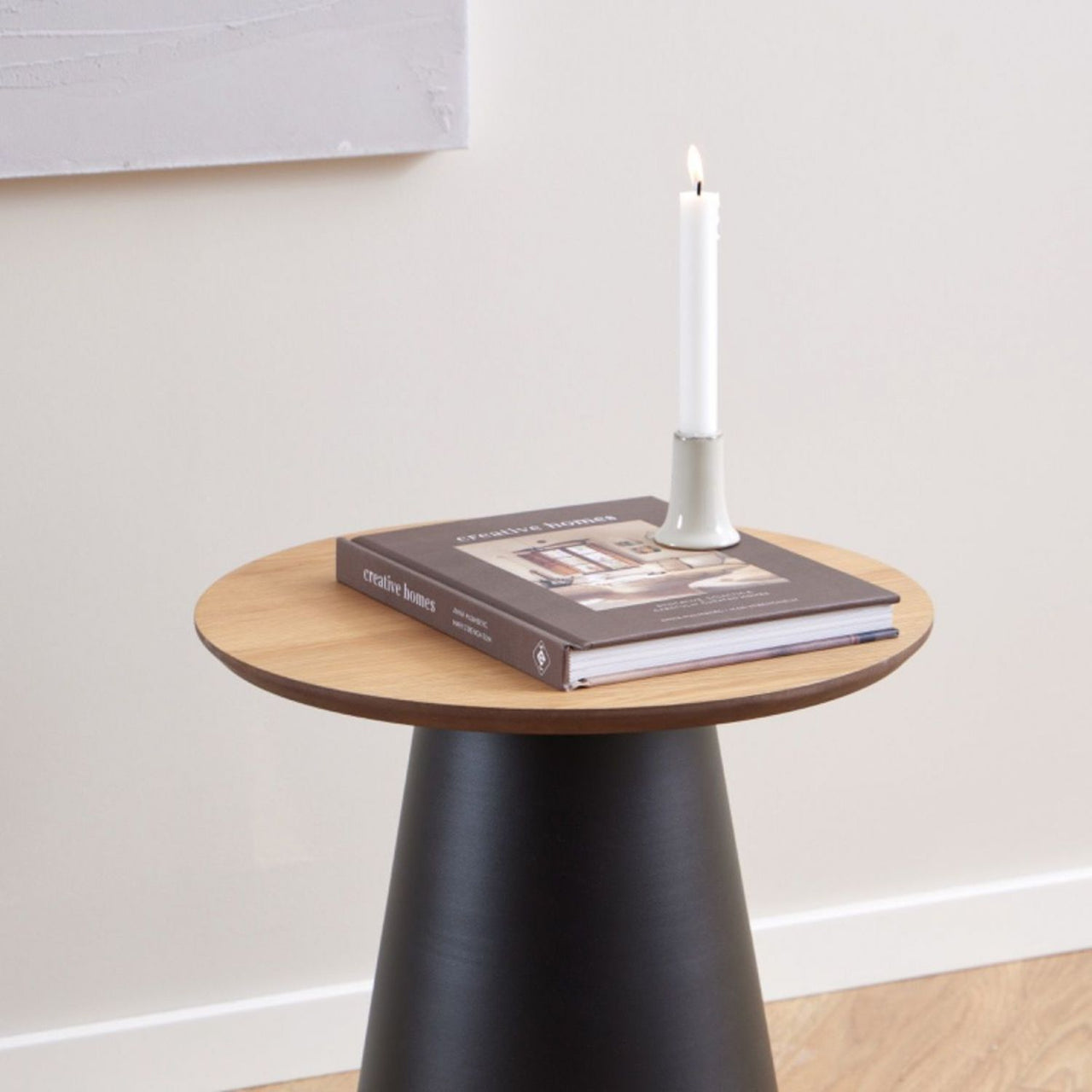 Soli Round Coffee Table in Oak Black 45x48cm