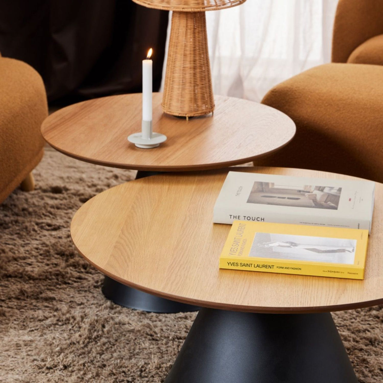 Soli Round Coffee Table in Oak Black 85x40cm