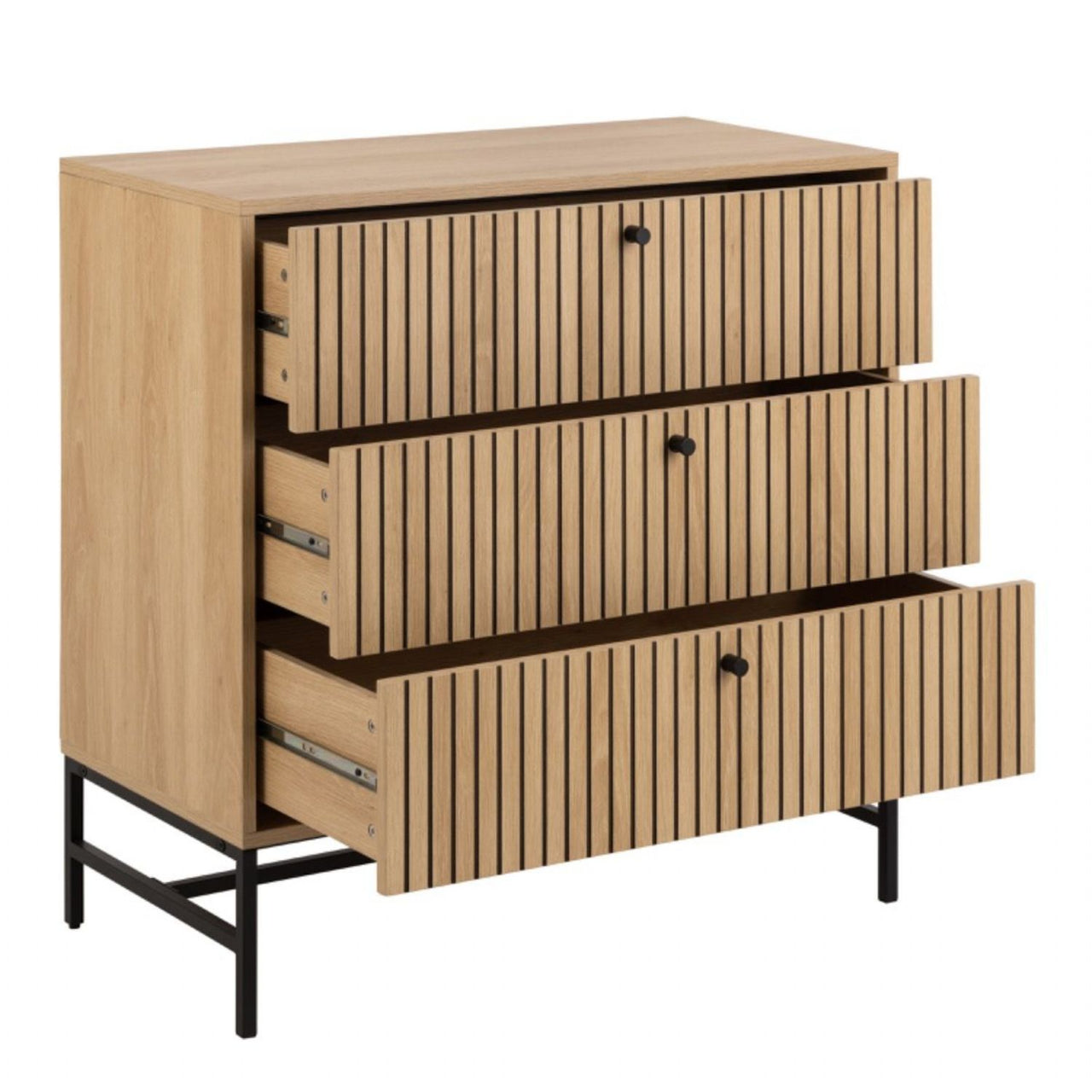 Albany Chest of 3 Drawers in Oak Black Legs