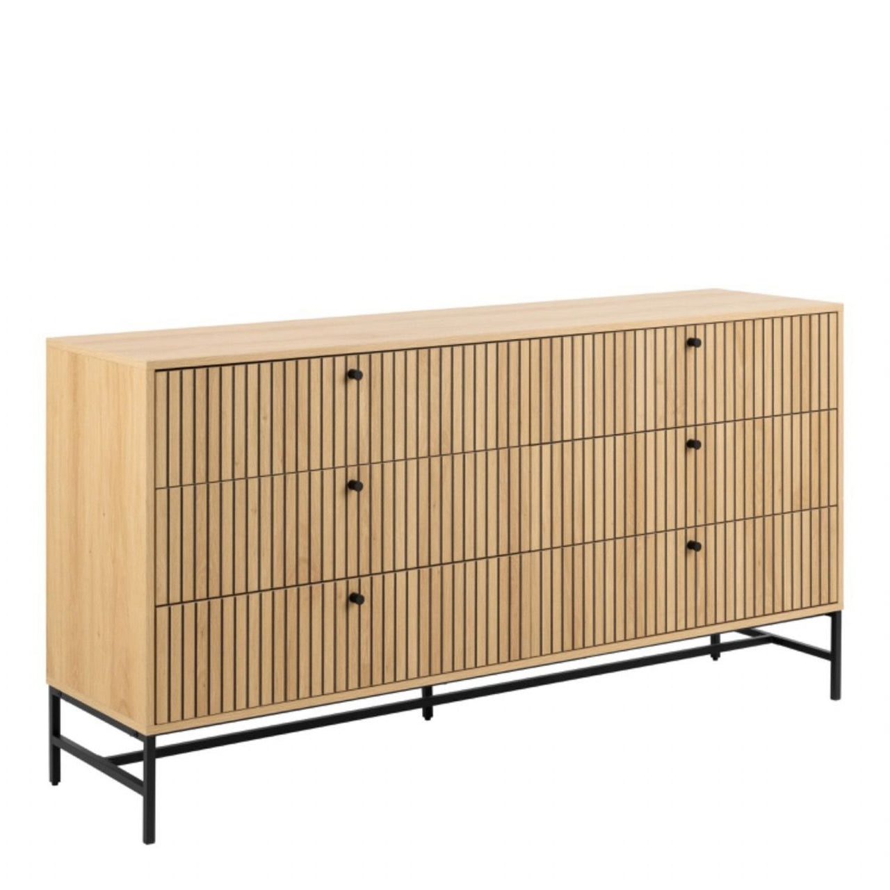 Albany Wide Chest of 6 Drawers in Oak Black Legs