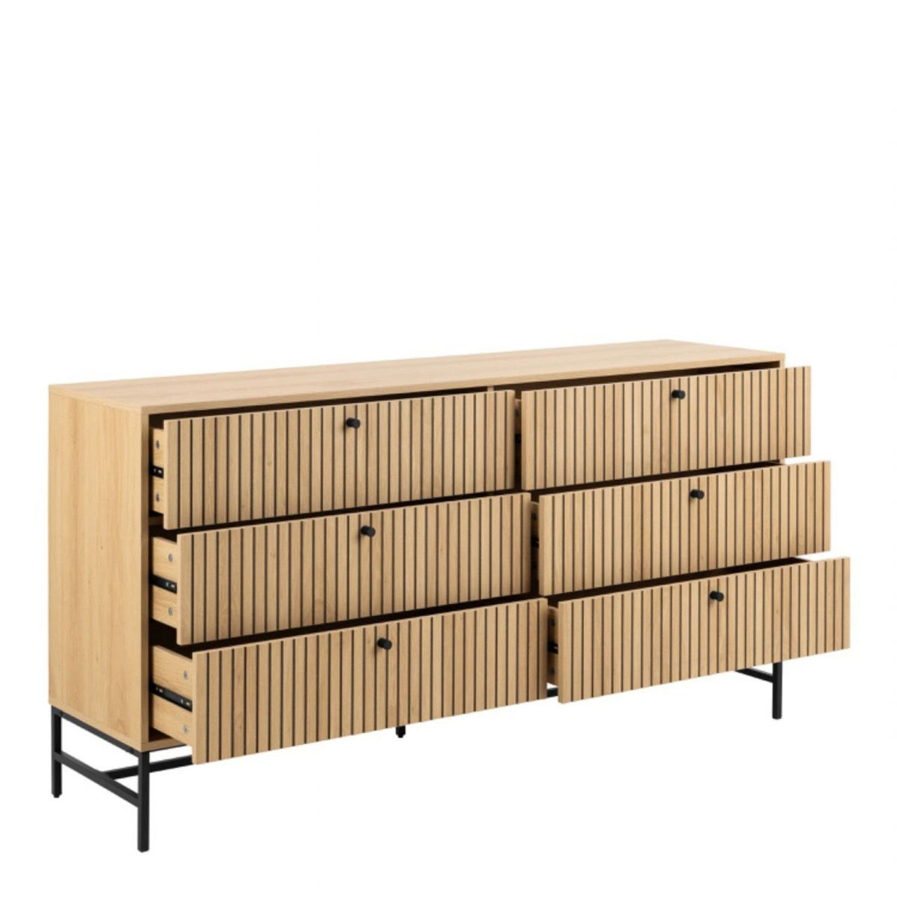 Albany Wide Chest of 6 Drawers in Oak Black Legs