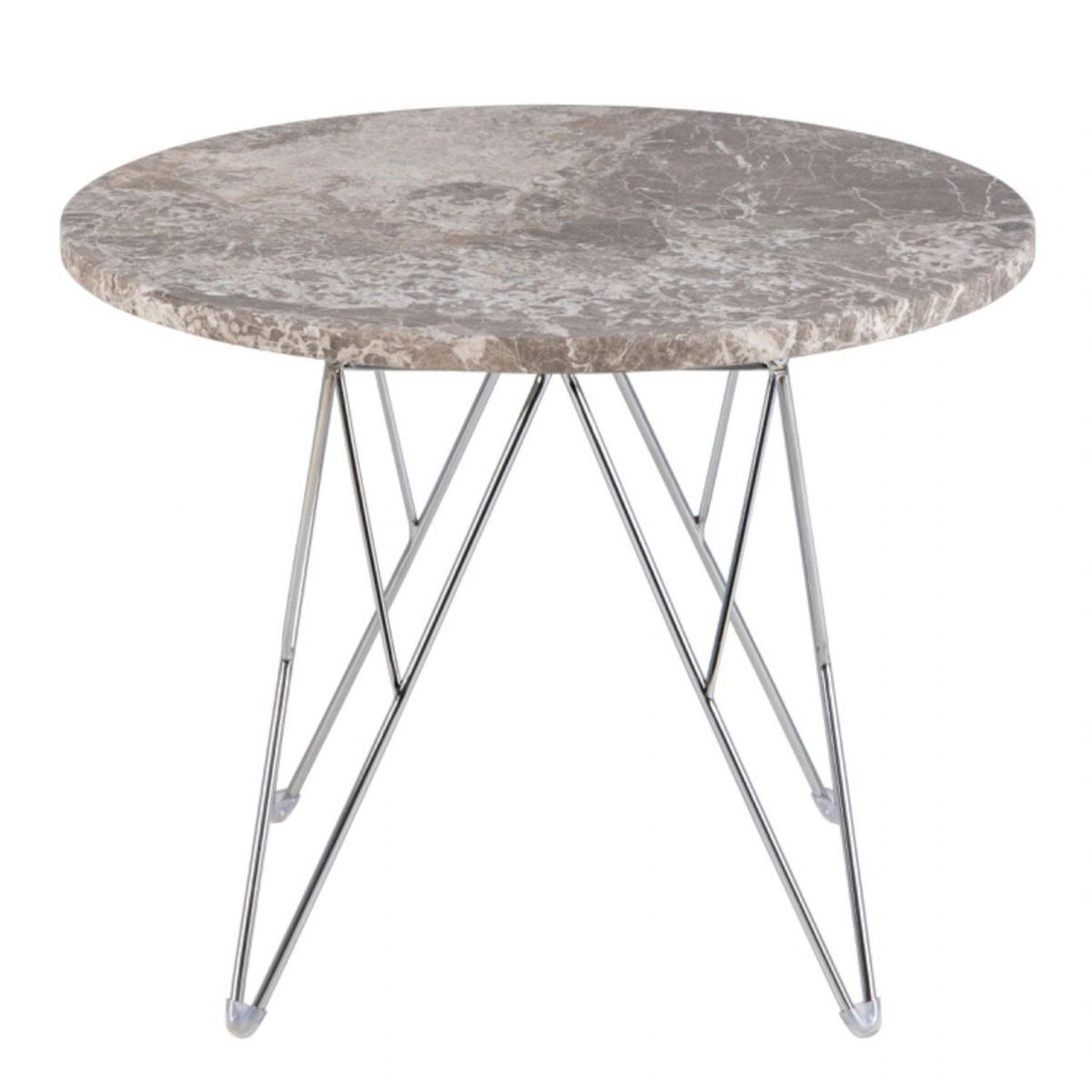 Prunus Round Side Table with GreyBrown Marble Top