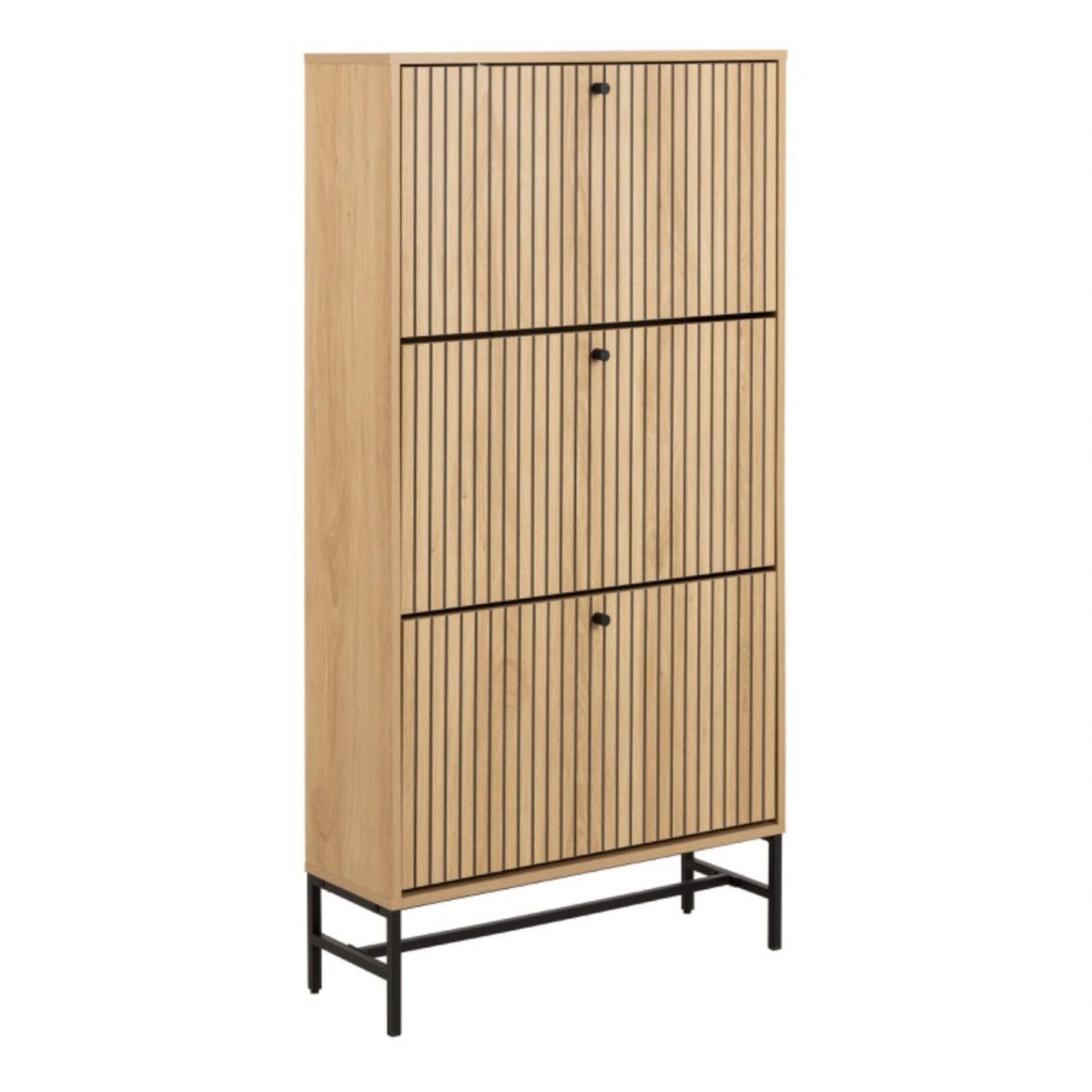 Albany Shoe Cabinet 3 Flip Down Doors in Oak Black Legs