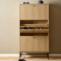 Thumbnail for Albany Shoe Cabinet 3 Flip Down Doors in Oak Black Legs