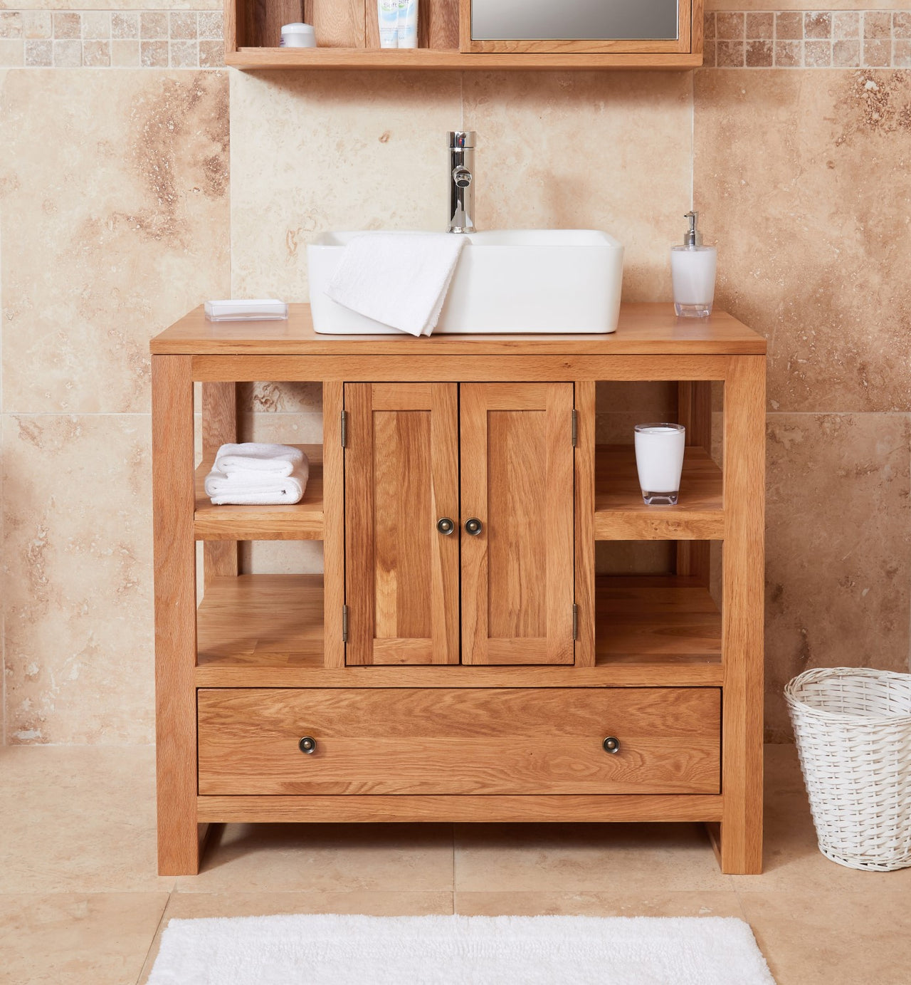 Solid Oak Two Door Single Sink Unit (Square)