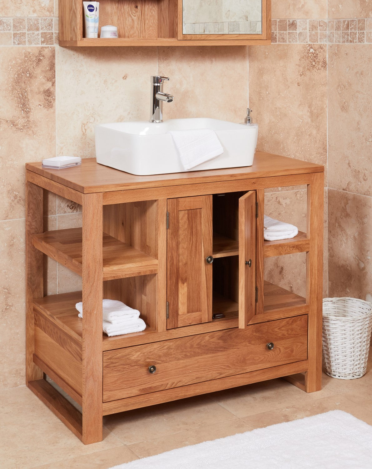 Solid Oak Two Door Single Sink Unit (Square)