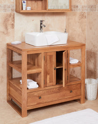 Thumbnail for Solid Oak Two Door Single Sink Unit (Square)