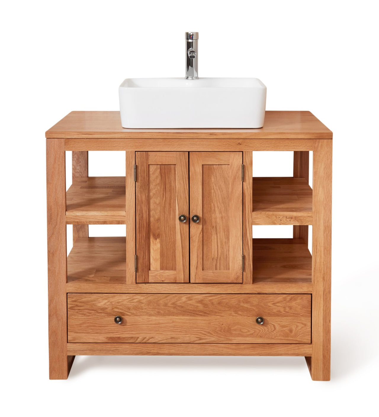 Solid Oak Two Door Single Sink Unit (Square)