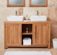 Thumbnail for Solid Oak Double Sink Vanity Unit Set 2 Sinks 2 Taps