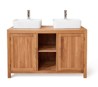 Thumbnail for Solid Oak Double Sink Vanity Unit Set 2 Sinks 2 Taps