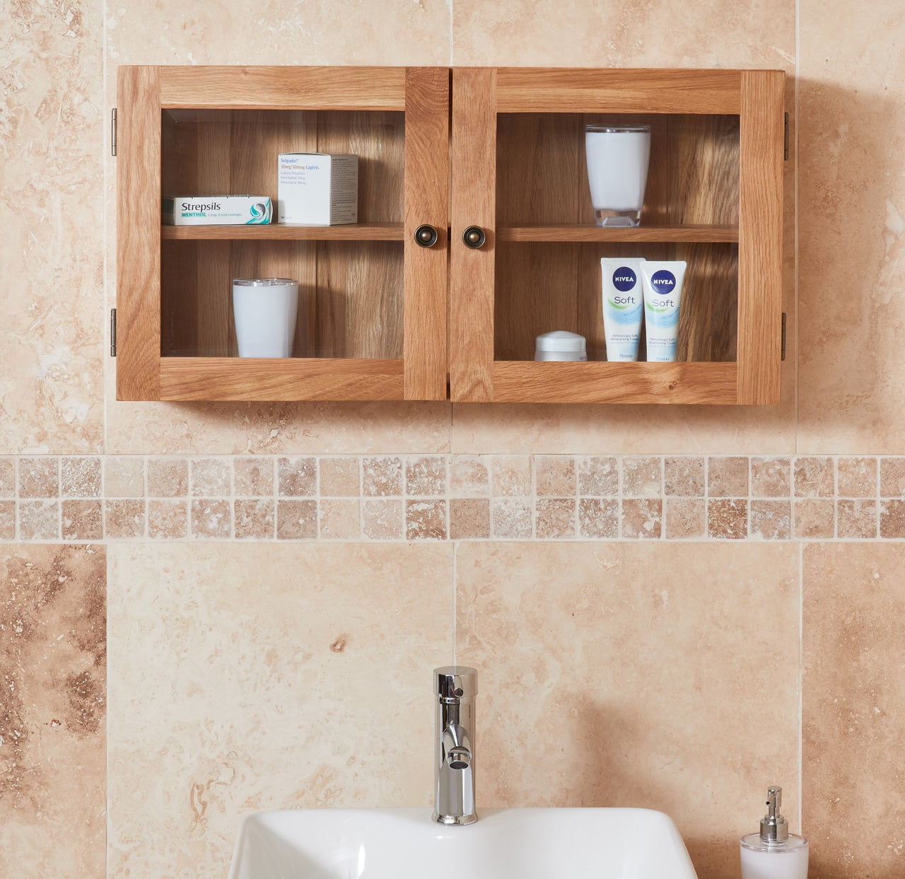 Oak Glass 2 Door Bathroom Cabinet