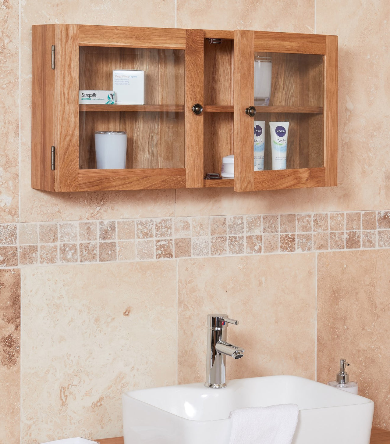 Oak Glass 2 Door Bathroom Cabinet