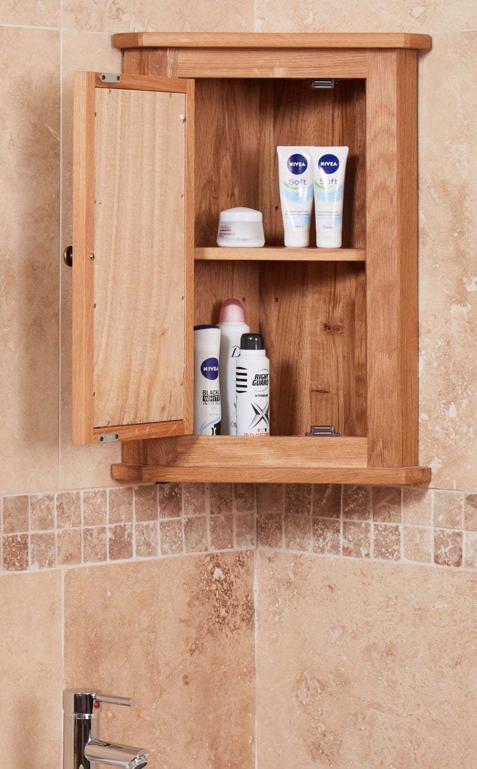 Solid Oak Mirrored Corner Bathroom Cabinet