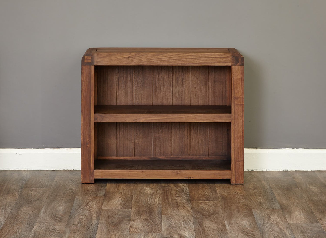 Solid Dark Wood Walnut Small Low Window Bookcase 100cm Wide