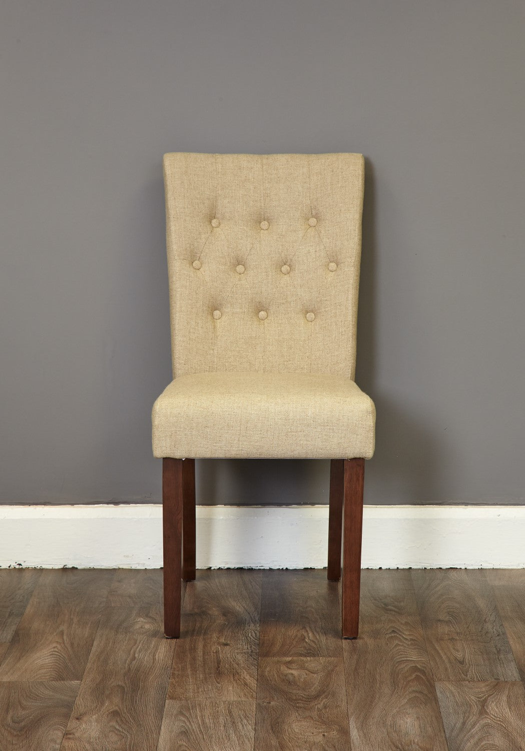 Buttoned Back Biscuit Fabric Dining Chair Walnut Legs Pack Of Two