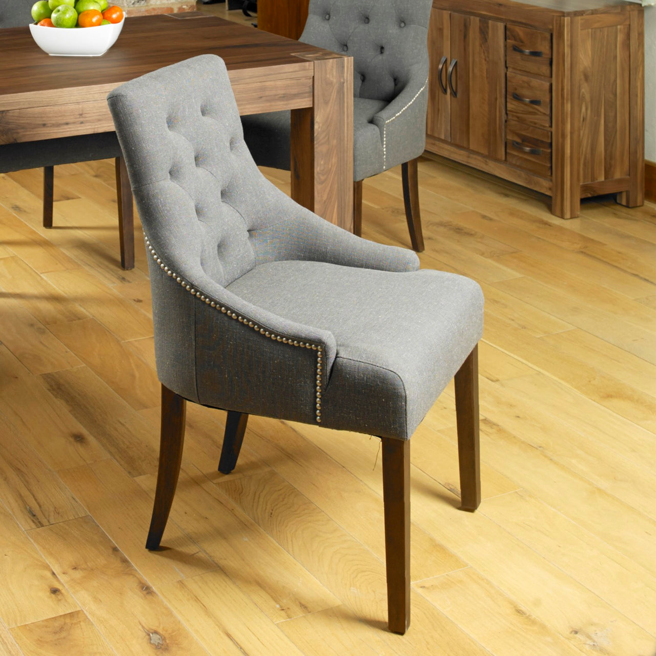 Pack Of Two Walnut Accent Slate Fabric Dining Chair