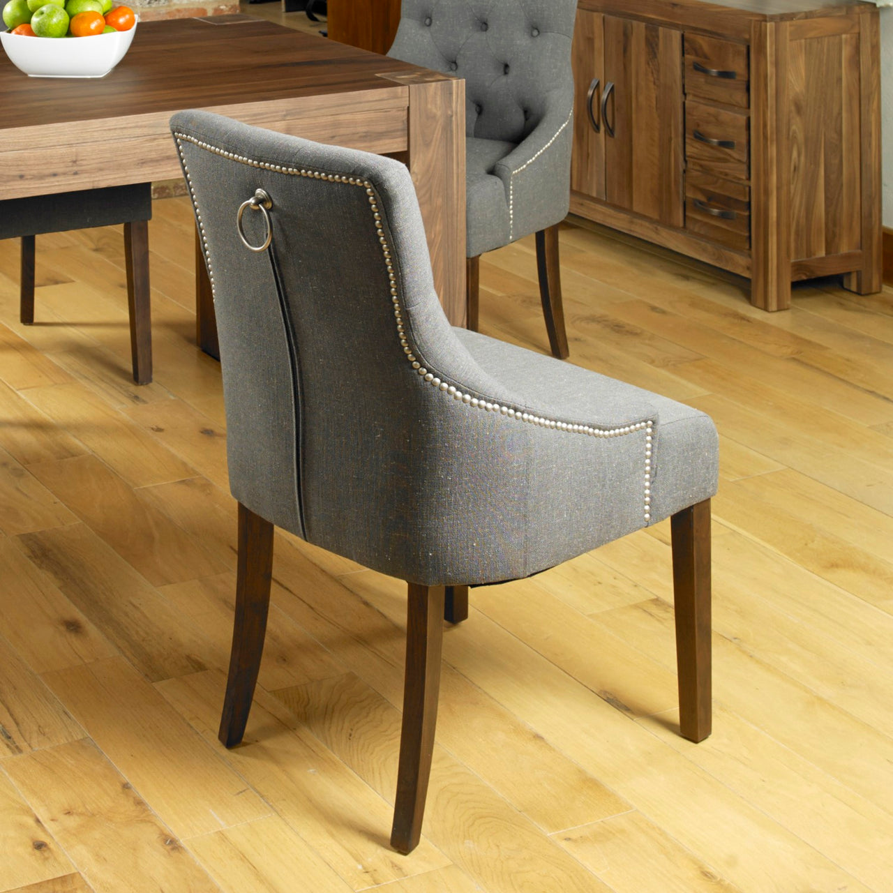 Pack Of Two Walnut Accent Slate Fabric Dining Chair