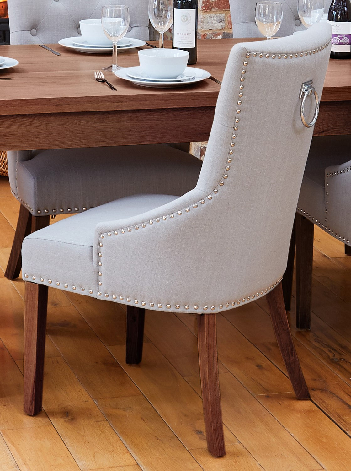 Pair of Grey Walnut Narrow Back Dining Chairs