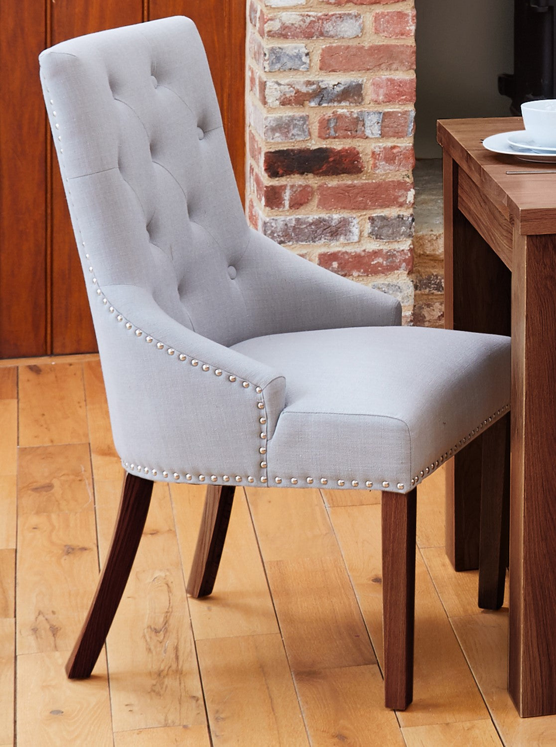 Pair of Grey Walnut Narrow Back Dining Chairs