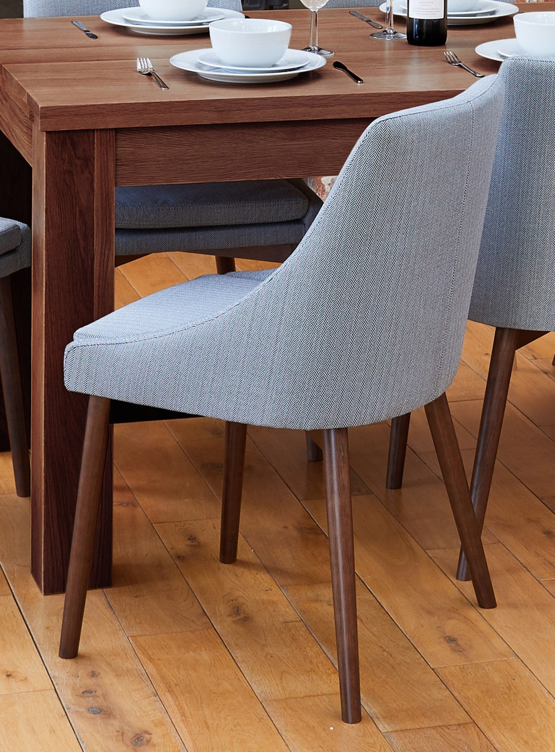 Pair of Walnut Grey Dining Chairs