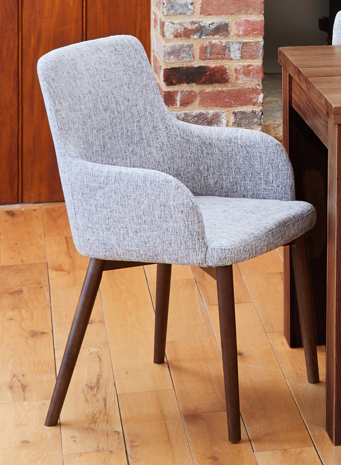 Pair of Walnut Light Grey Dining Chairs