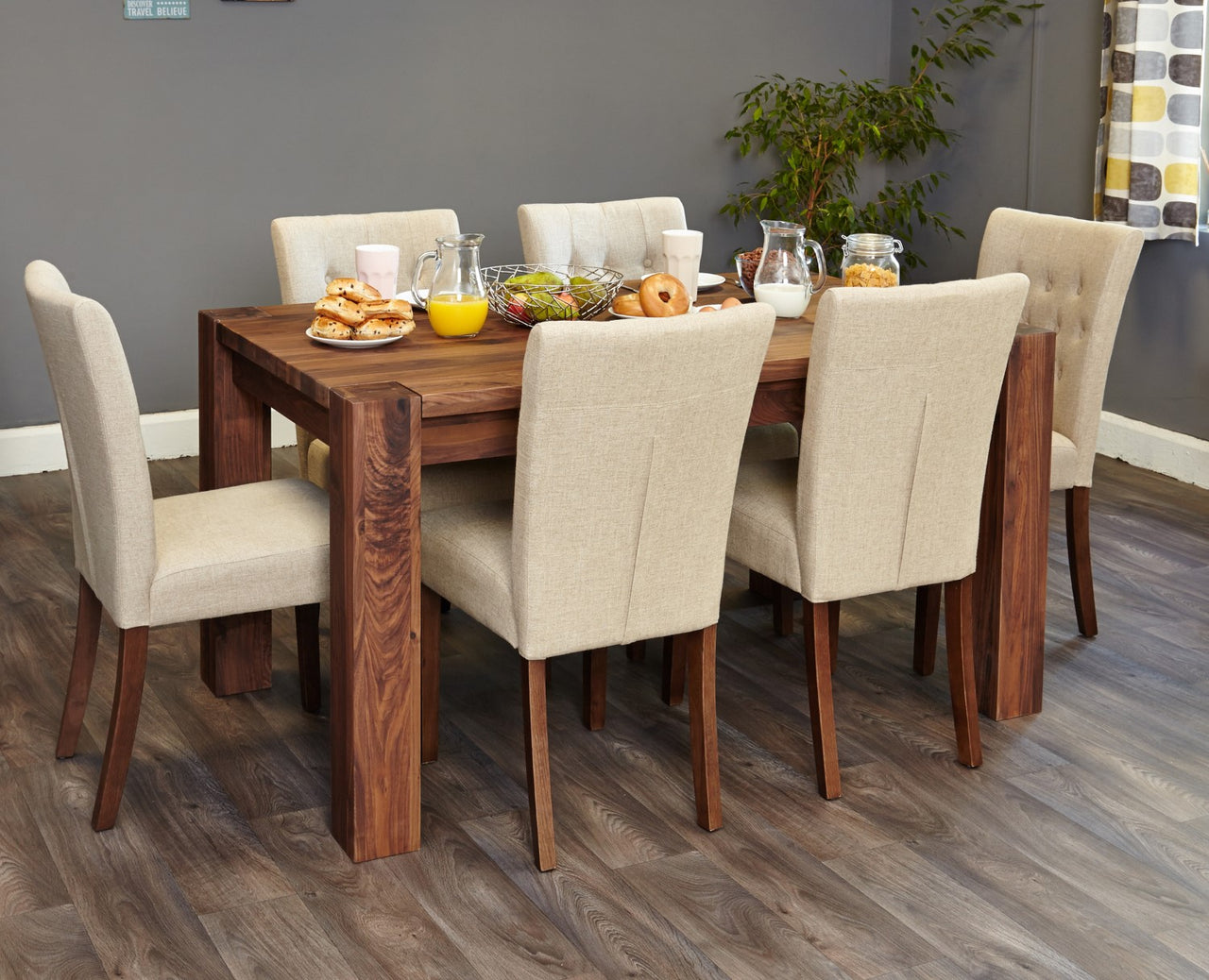 Walnut 150cm Fixed Dining Table 6 Seater