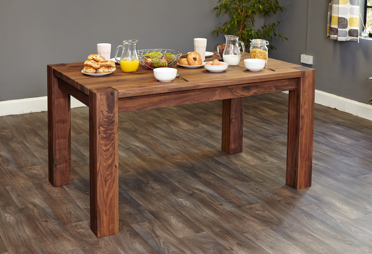 Walnut 150cm Fixed Dining Table 6 Seater