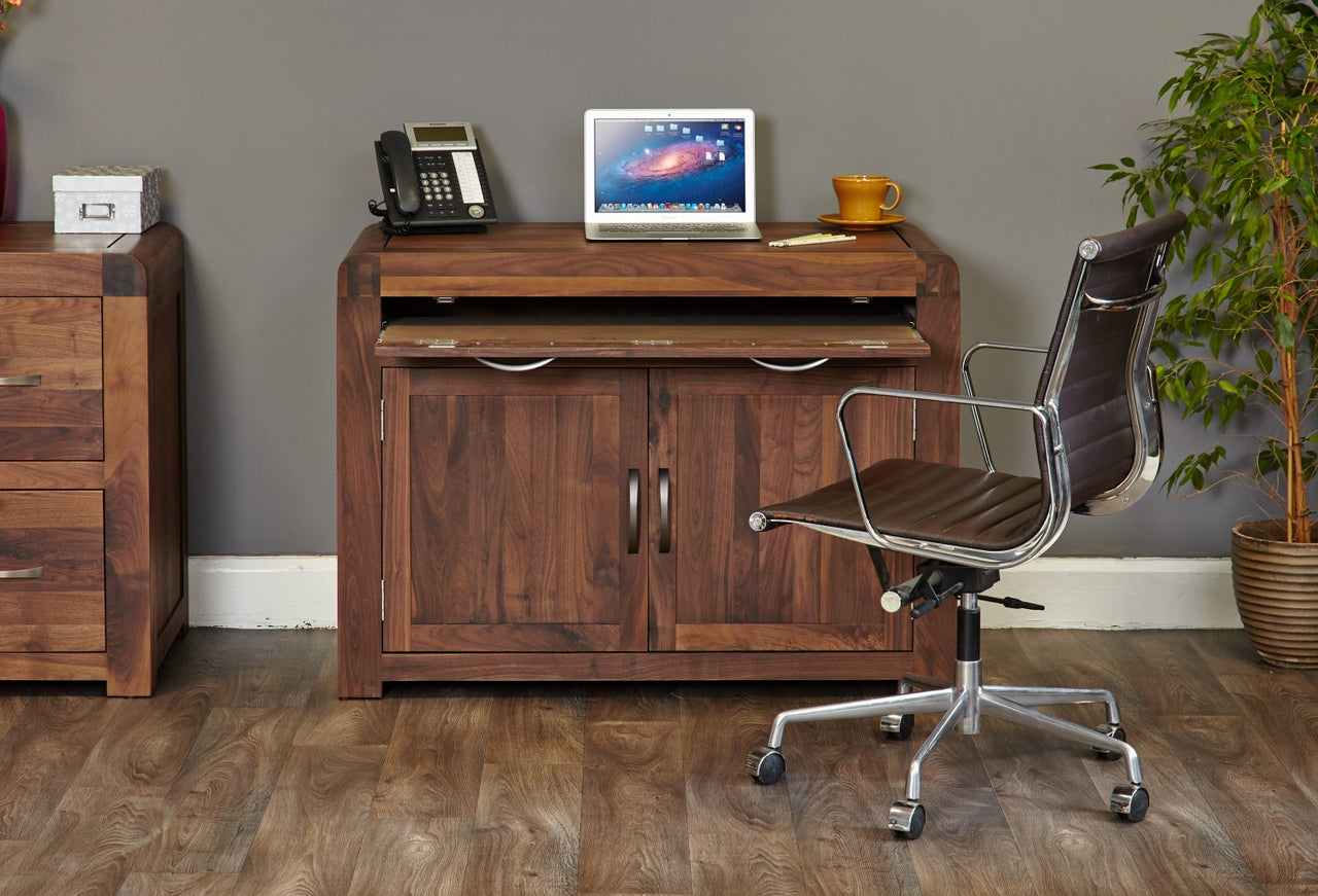 Dark Wood Walnut Hidden Home Office Study Computer Desk Storage Cupboard Unit