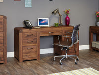 Thumbnail for Walnut Dark Wood Large Twin Pedestal Home Office Study Computer Desk