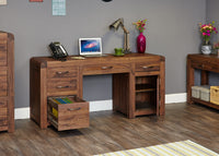 Thumbnail for Walnut Dark Wood Large Twin Pedestal Home Office Study Computer Desk