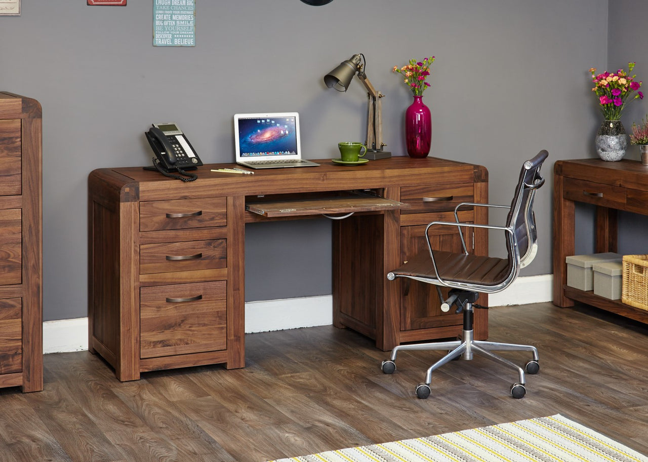 Walnut Dark Wood Large Twin Pedestal Home Office Study Computer Desk