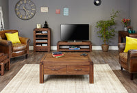 Thumbnail for Walnut Low Open Widescreen TV Cabinet Dark Wood Finish 130cm Wide