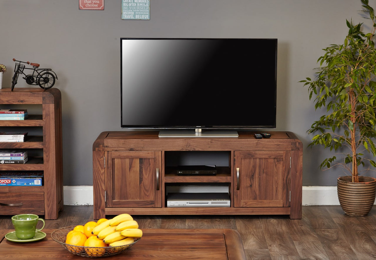 Large Walnut Dark Wood Widescreen TV Cabinet