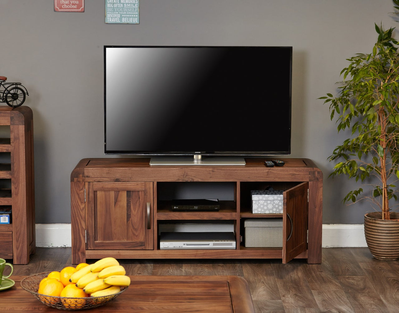 Large Walnut Dark Wood Widescreen TV Cabinet