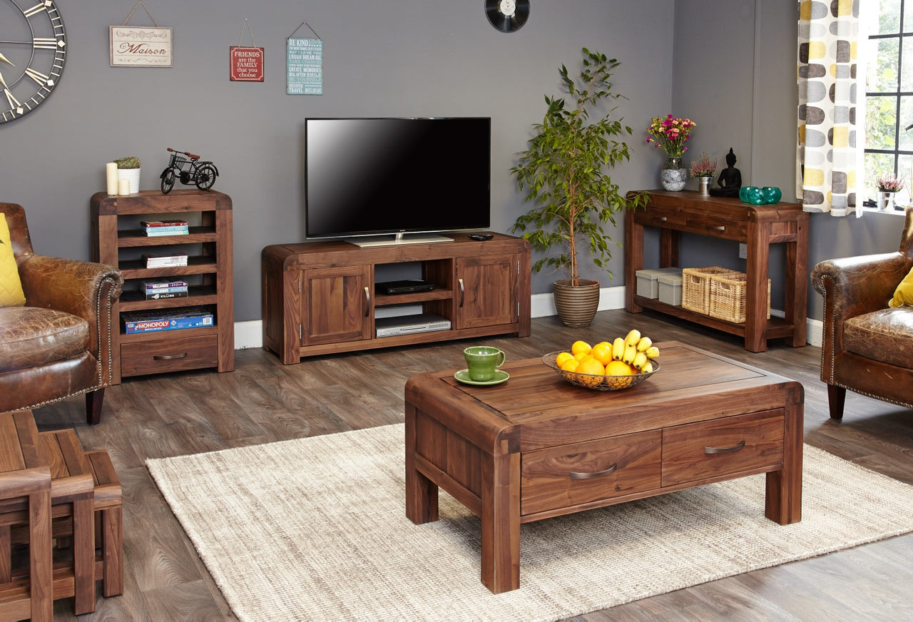 Large Walnut Dark Wood Widescreen TV Cabinet