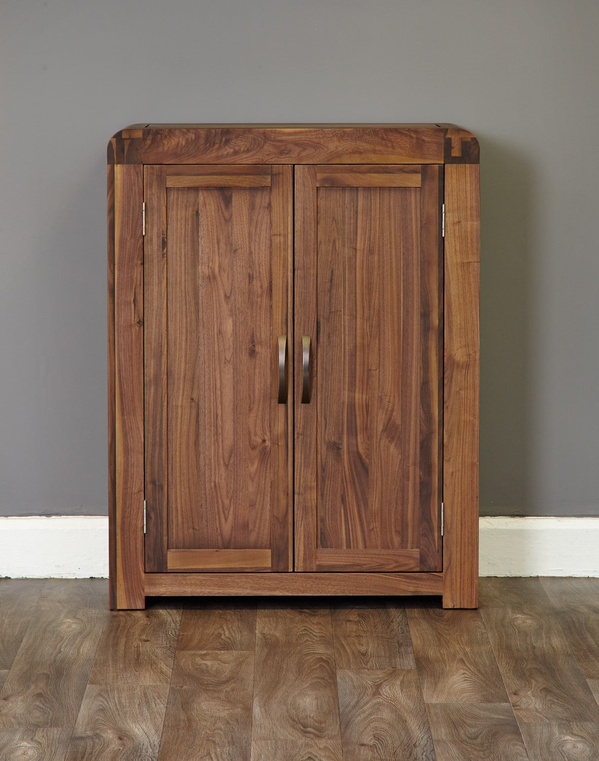 Dark Wood Walnut Slim Shoe Cupboard