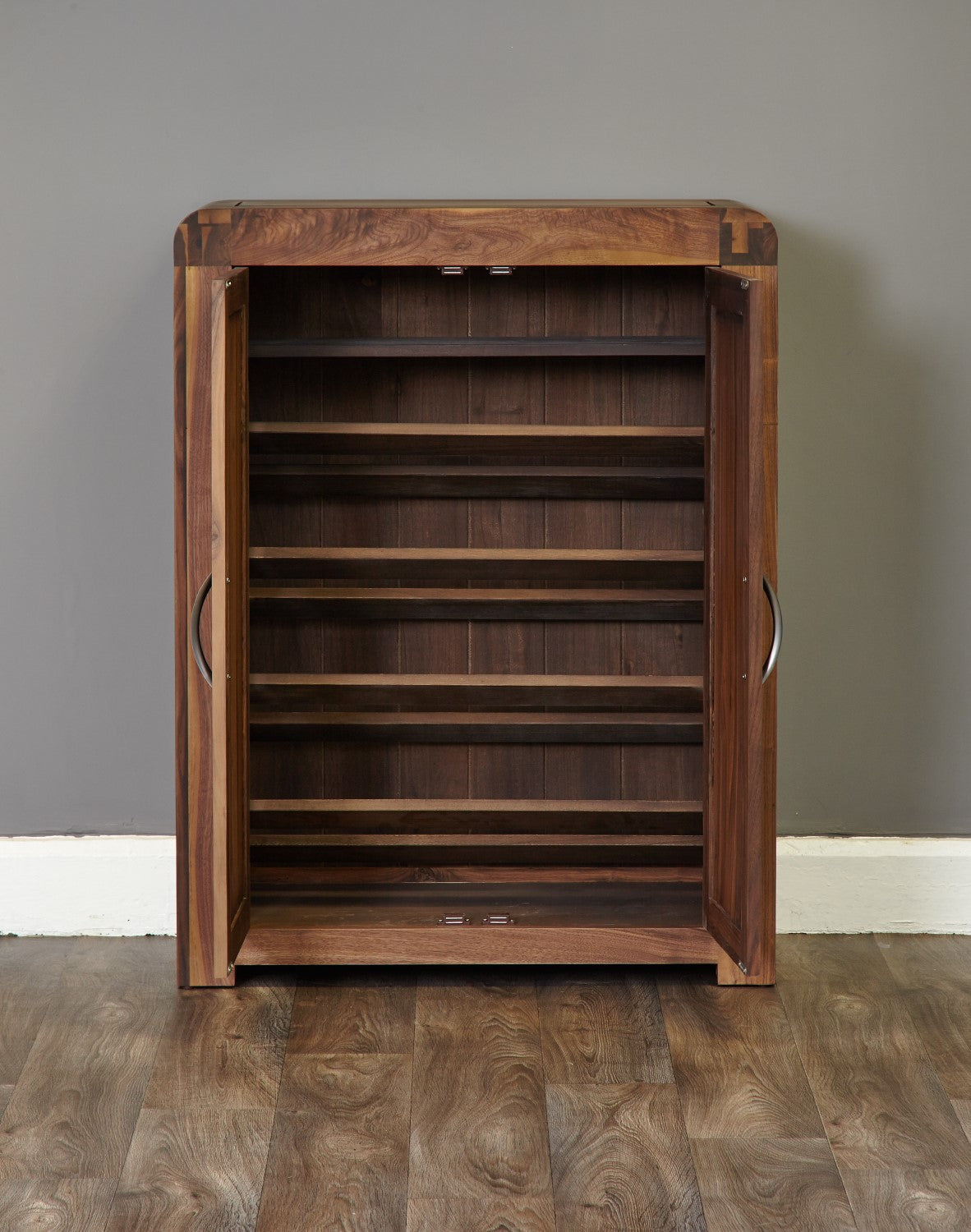 Dark Wood Walnut Slim Shoe Cupboard