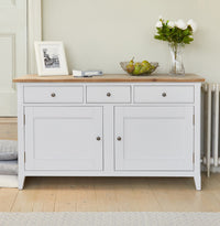 Thumbnail for Grey Painted Large 3 Drawer 2 Door Sideboard Dresser Oak Top