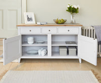 Thumbnail for Grey Painted Large 3 Drawer 2 Door Sideboard Dresser Oak Top