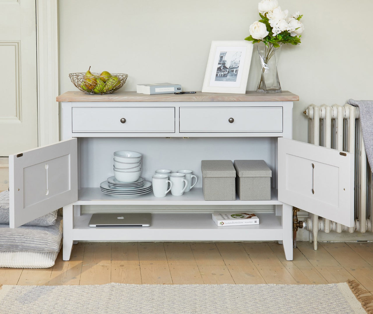 Grey Painted Small Sideboard Console Storage Cabinet