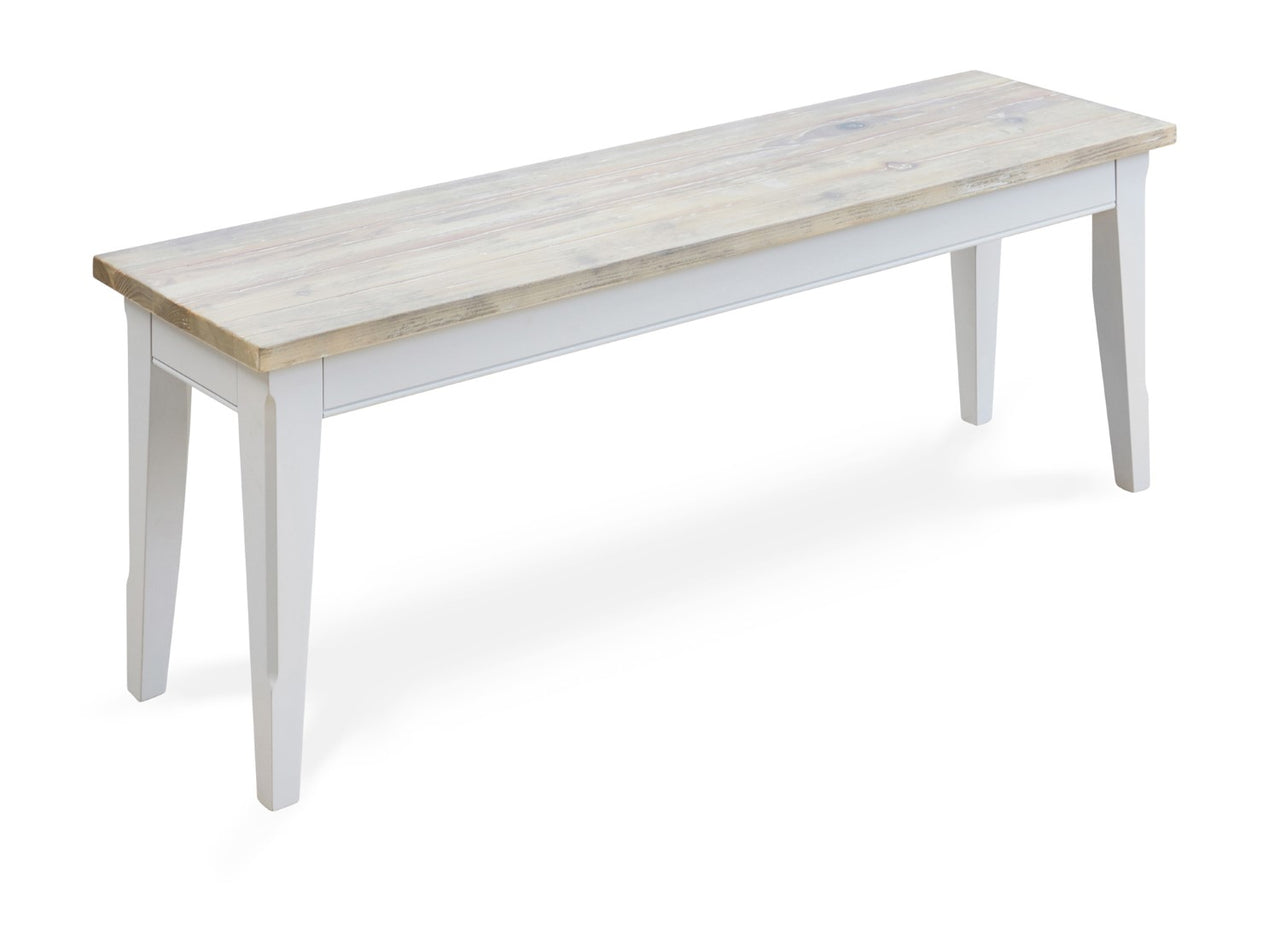 Medium Solid Wood Distressed Grey Painted Dining Bench Limed Top